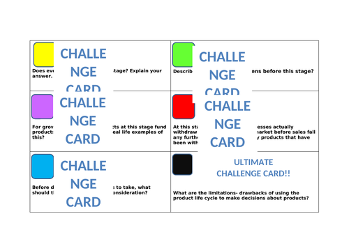 Product Life Cycle lesson with challenge cards and extension tasks