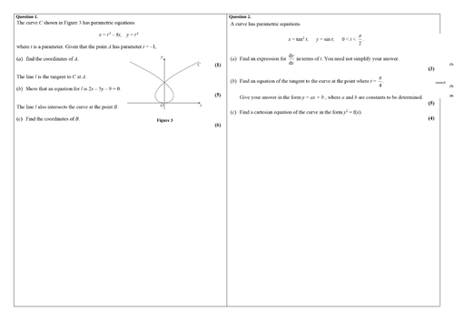 Parametric Equations Worksheet