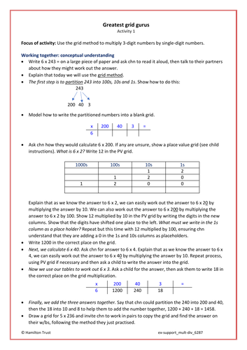 extra support activity solve short multiplication