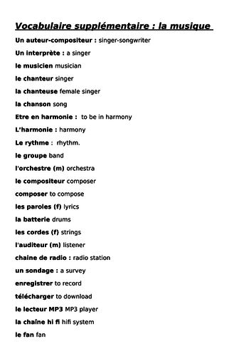 Vocabulary music | Teaching Resources