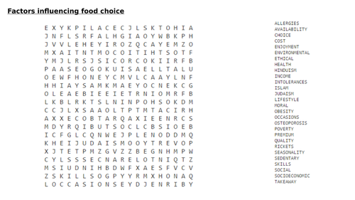 Food Choice Wordsearch