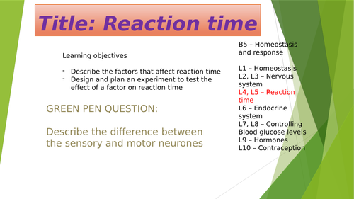 B5 -Homeostasis and response - Reaction time required practical