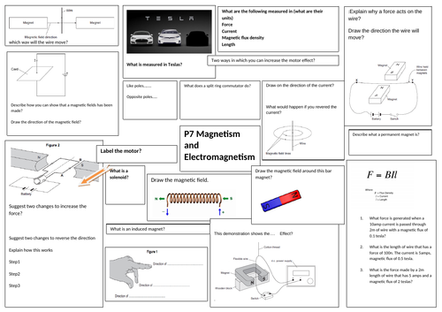 p7 magnetism and forces aqa revision mat