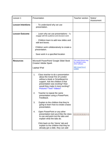 Detailed Year 2/ 3 Microsoft Presentation unit of work