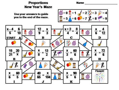 Proportions Activity: New Year's Math Maze