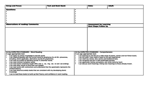 KS1 Guided Reading Planning Template