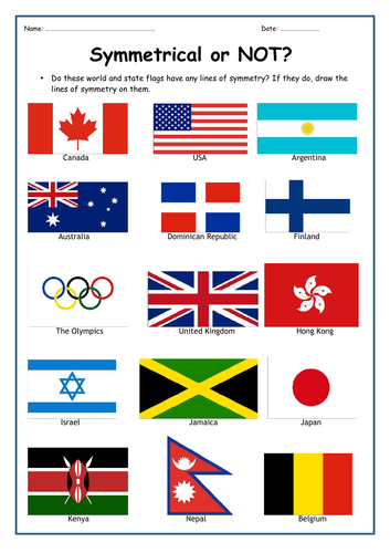 Symmetry Worksheet - Symmetrical FLAGS | Teaching Resources