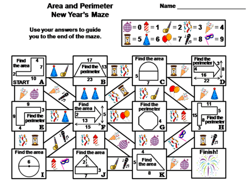 Area and Perimeter Activity: New Year's Math Maze