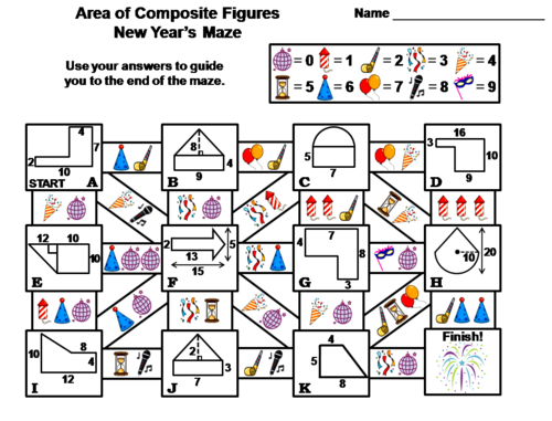 Area of Composite Figures Activity: New Year's Math Maze