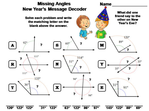 Missing Angles New Year's Math Activity: Message Decoder