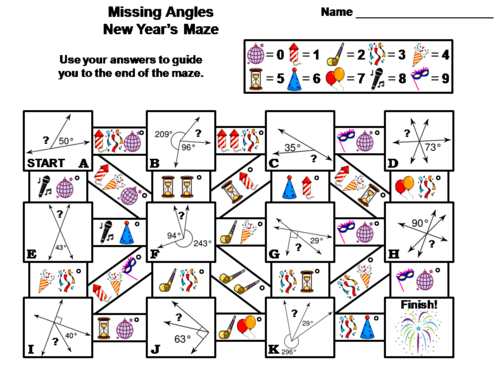 Missing Angles Activity: New Year's Math Maze