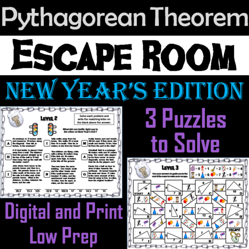 Pythagorean Theorem Game: Geometry Escape Room New Year's Math Activity