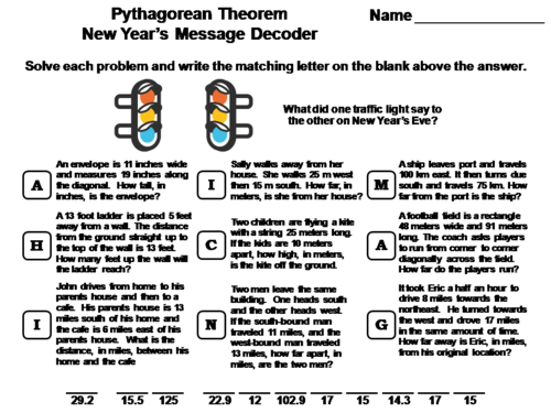 Pythagorean Theorem New Year's Math Activity: Message Decoder