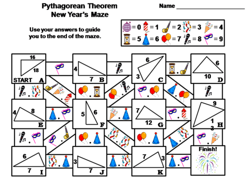 Pythagorean Theorem Activity: New Year's Math Maze