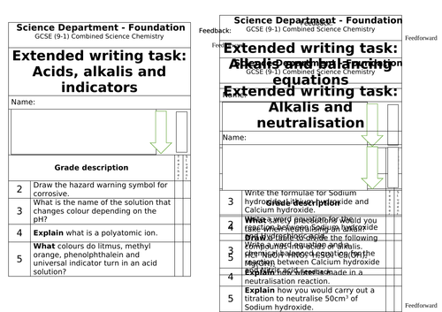 GCSE Combined Science Chemistry Homework / Worksheets