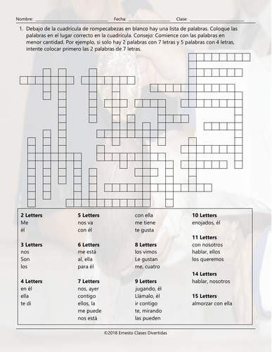 Object Pronouns Framework Puzzle Spanish Worksheet | Teaching Resources