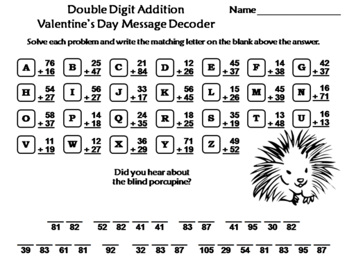 Double Digit Addition With Regrouping Valentine's Day Math Message Decoder