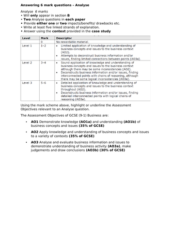Edexcel GCSE (9-1) Business exam technique 6 mark Discuss and Analyse questions