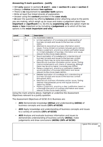 Edexcel GCSE (9-1) Business exam technique 9 mark Justify questions