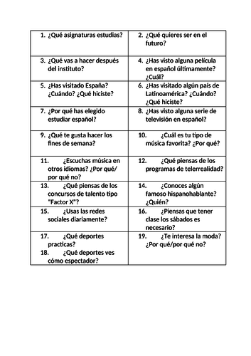 Speaking questions - First lesson