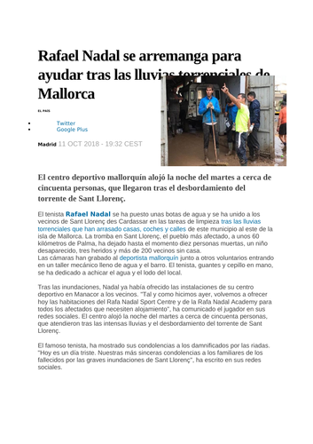 Rafa nadal article- Helping in Mallorca