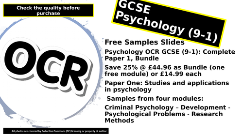 Psychology OCR GCSE > FREE SAMPLE SLIDES < (9-1): Complete Paper 1, in one Bundle,