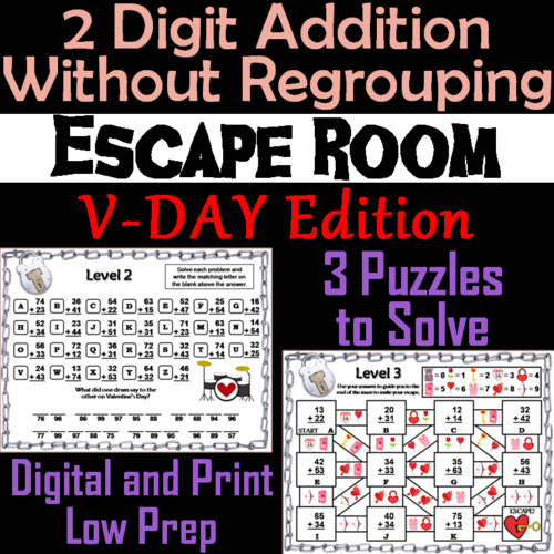 Double Digit Addition Without Regrouping Game: Valentine's Day Escape Room Math