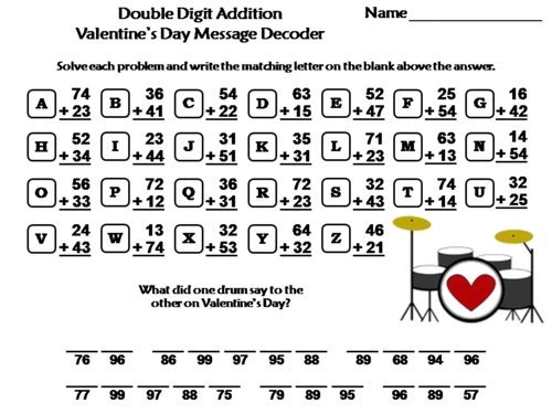 Double Digit Addition Without Regrouping Valentine's Day Math Activity