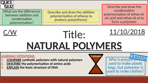 KS4 New GCSE (9-1) - Natural Polymers + DNA (AQA C11.2-11.3 Polymers)
