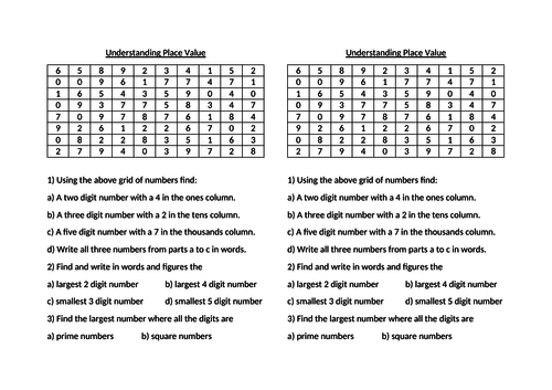 Understanding Place Value - Year 7 Worksheet - White Rose Scheme