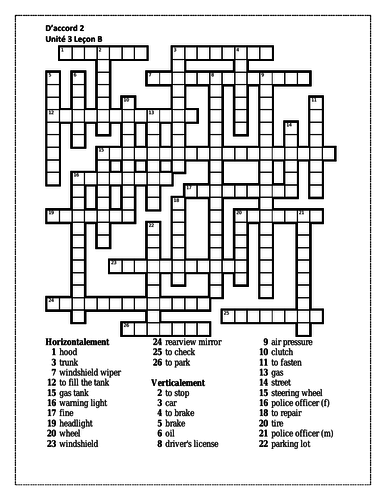 D'accord 2 Unité 3 Leçon B Crossword