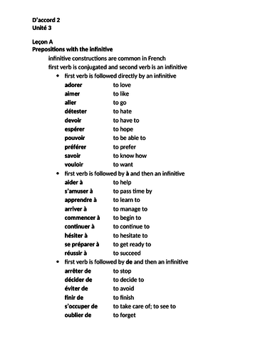 D'accord 2 Unité 3 Study Guide