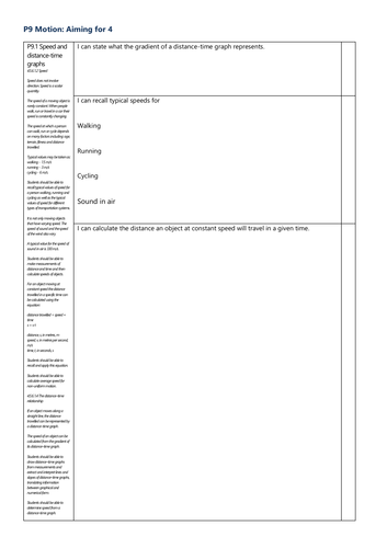 P9 Motion Grade 4 Checklist AQA Physics GCSE