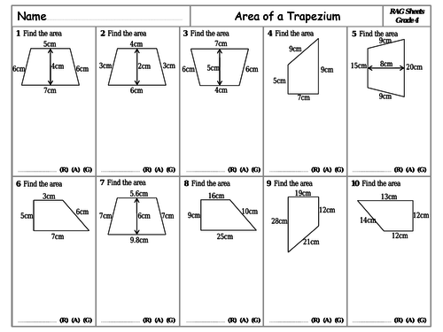 RAG Sheets - Area of a Trapezium