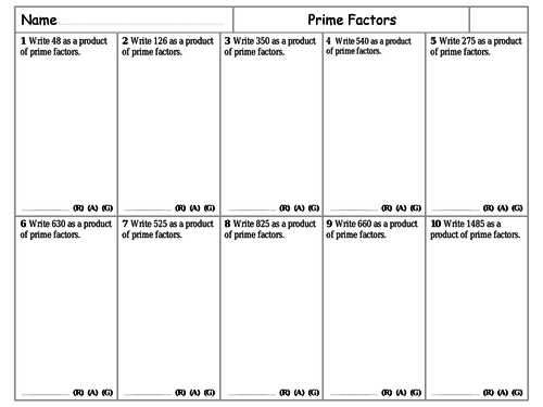RAG Sheets - Prime Factors