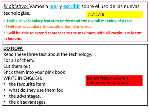 Writing& Reading about Technology/ Escribir sobre la tecnología