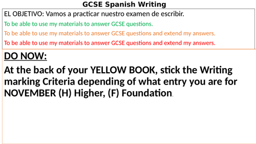 GCSE Spanish AQA Writing practise in Class