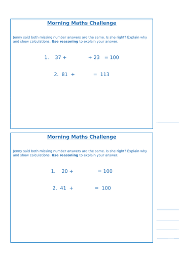 Morning maths challenges to show mastery deeper thinking disprove