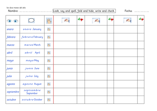 los doce meses spelling sheet