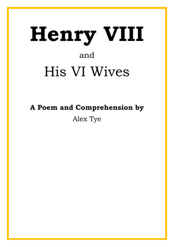 Year 5/6 Henry VIII Poem and Reading Comprehension - Six Wives