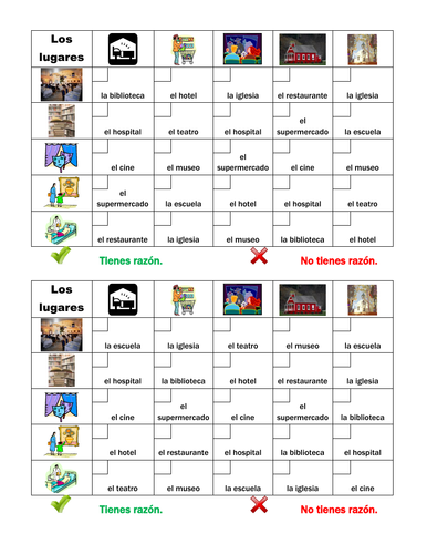 Lugares (Places in Spanish) Grid Vocabulary Activity