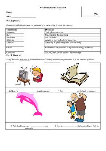 useful vocabulary review worksheet teaching resources