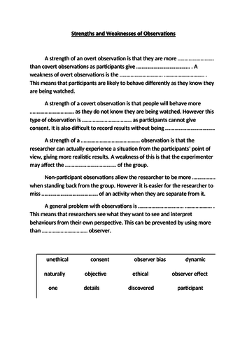 AQA GCSE Psychology (New Spec 2018) Observations