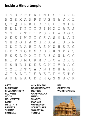 Inside a Hindu temple Word Search