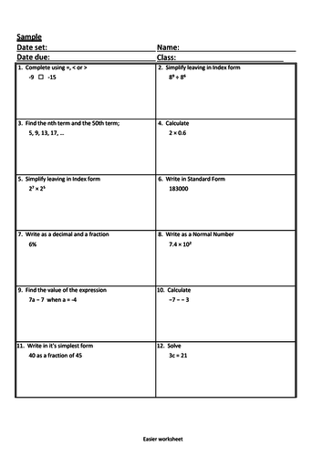 GCSE Foundation Maths Homeworks - Free Samples