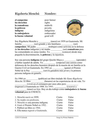 Rigoberta Menchú Biography Worksheet: Preterite/Imperfect Practice: (SUB PLAN)