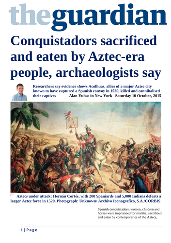 Ezine article - Conquistadors sacrificed and eaten by Aztec-era people