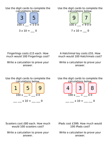 Year 4 - Multiplying  by 100