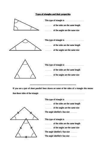 Types of triangles (isosceles, equilateral, scalene)