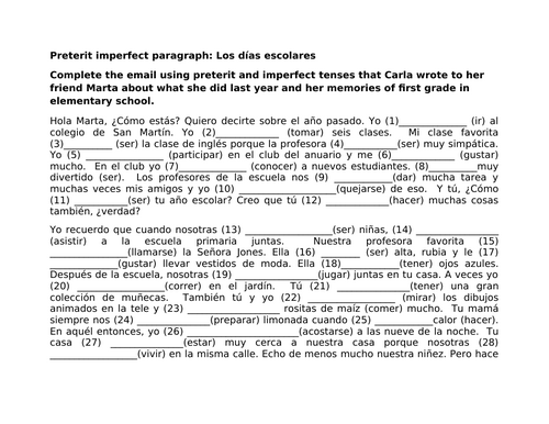 Preterit imperfect paragraph: Los días escolares